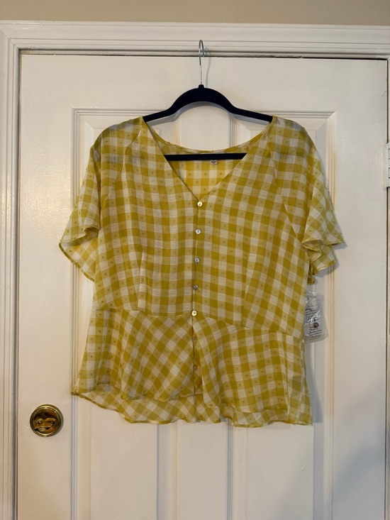 Nanette Lepore Tops - Nanette Lepore Yellow and White Gingham Button-Front Blouse